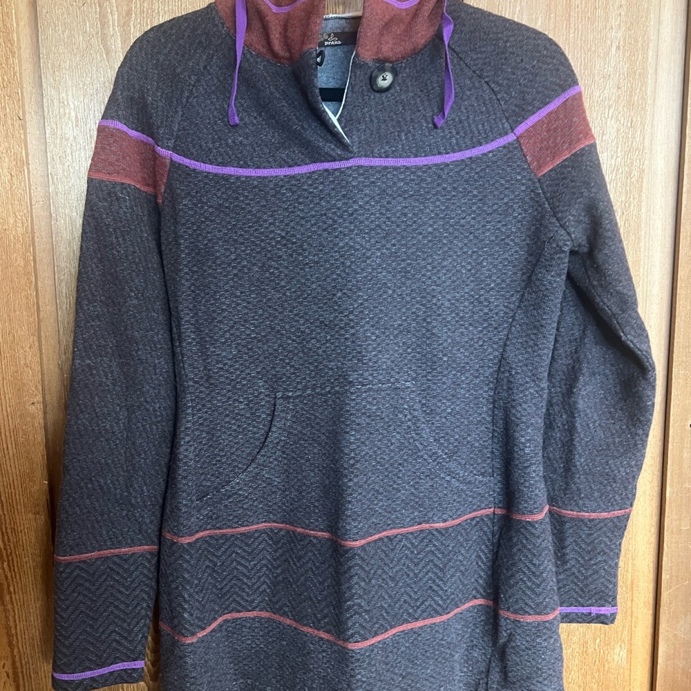 Prana Charcoal and Burgundy Cowl Neck Sweater